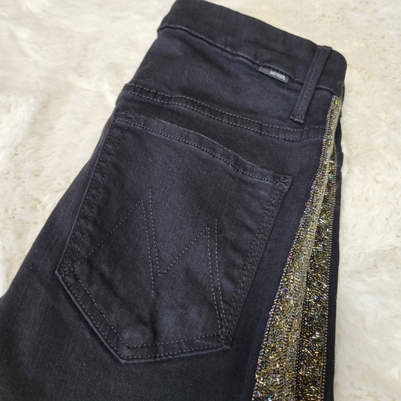 Mother high waisted looker ankle fray skinny jeans guilty flash gold metallic 26 - Picture 5 of 12